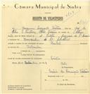 Registo de velocípede de marca Pombal, com o nº 7365, em nome de Joaquim Morgado Ventura, morador em Escadinhas de São Sebastião, Sintra.