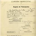 Registo de velocípede de marca Raleigh, com o nº 2136, em nome de Maria Manuela Viana de Carvalho, moradora em Avª Gomes de Amorim nº 8, Sintra.