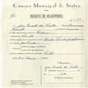Registo de velocípede de marca Cycles Pombal com motor, com o nº 5108, em nome de José Duarte dos Santos, morador em Sintra.