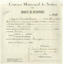 Registo de velocípede de marca Olga, com o nº 5453, em nome de Inácio Manuel Nunes, morador em Almoçageme.