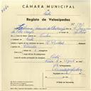 Registo de velocípede de marca Raio e Pombal, com o nº 3793, em nome de Libania Meunier da Silva Araújo, moradora em Sintra.