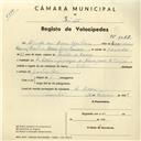 Registo de velocípede de marca Helios, com o nº 4067, em nome de Alfredo das Dores Barbosa, morador em D. Maria.