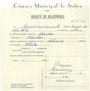 Registo de velocípede com o nº 5562, em nome de Manuel da Silva Duarte, morador em Odrinhas.