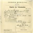 Registo de velocípede de marca Pombal, com o nº 3864, em nome de Luís dos Reis Couto, morador em Rua 9 de Abril nº 25, Queluz.