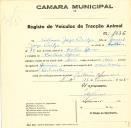 Registo de um veiculo de duas rodas tirado por dois animais de espécie asinina destinado a transporte de mercadorias em nome de António Jorge Pexilga, morador no Coutinho Afonso.