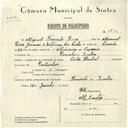 Registo de velocípede de marca Cycles Pombal, com o nº 5812, em nome de Miguel Tenente Pires, morador em Peninha, Sintra.