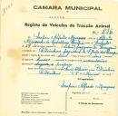 Registo de um veiculo de duas rodas tirado por dois animais de espécie asinina destinado a transporte de mercadorias em nome de Serafim Alfredo Marques, morador em Odrinhas.