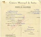 Registo de velocípede com o nº 9996, em nome de José Pereira Fernandes, morador em Massamá.