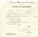 Registo de velocípede de marca Pombal, com o nº 9281, em nome de João de Sousa, morador em Albarraque.
