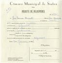 Registo de velocípede com o nº 4975, em nome de José Nunes Duarte, morador em Algueirão.