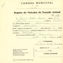 Registo de um veiculo de duas rodas tirado por dois animais de espécie asinina destinado a transporte de mercadorias em nome de Manuel Baleia Branco, morador em Almorquim.