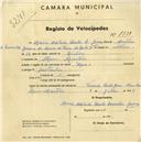 Registo de velocípede de marca Alfa, com o nº 1931, em nome de Maria Adelaide Bastos Carvalho Gomes, moradora em Mem Martins.