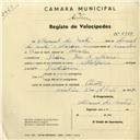 Registo de velocípede com o nº 2988, em nome de Manuel dos Santos, morador em Paiões.