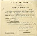 Registo de velocípede com o nº 3321, em nome de Mário Fernando da Silva Rego, morador em Rua Dr. Alfredo Costa nº 11, Sintra.