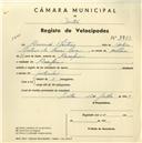 Registo de velocípede com o nº 3729, em nome de Armindo Martins, morador em Assafora.