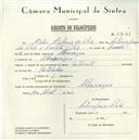 Registo de velocípede com o nº 5726, em nome de Artur António da Silva, morador em Albarraque.