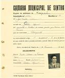 Registo de matricula de velocipedista em nome de José Vicente Antunes, morador no Coutinho Afonso, com o nº de inscrição 1883.