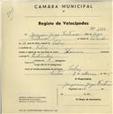 Registo de velocípede de marca Toman, com o nº 1130, em nome de Joaquim Jorge Frutuoso, morador em Cabriz.