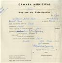 Registo de velocípede de marca Raio, com o nº 5140, em nome de Manuel Duarte Raio, morador em Sintra.