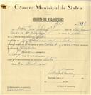 Registo de velocípede de marca Vitória, com o nº 7818, em nome de Vítor José Névoa, morador em Rua José Antunes dos Santos, Sintra.