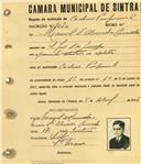 Registo de matricula de cocheiro profissional em nome de Manuel de Almeida Carvalho, morador em São João das Lampas, com o nº de inscrição 1020.