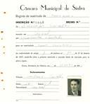 Registo de matricula de carroceiro em nome de [...] Carvalho, morador no Seixal, com o nº de inscrição 1949.