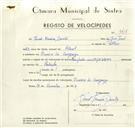 Registo de velocípede de marca Raio, com o nº 9417, em nome de Tomé Ferreira Duarte, morador em [...].