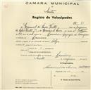 Registo de velocípede com o nº 68, em nome de Manuel de Sousa Vistas, morador em Lameiras.
