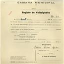 Registo de velocípede de marca Nacional, com o nº 910, em nome de Sabino Duarte Azenha, morador em Alvarinhos.