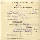 Registo de velocípede de marca B.S.A., com o nº 3043, em nome de Hércules de Jesus Pereira, morador em Queluz.