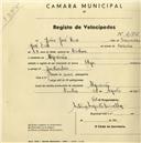 Registo de velocípede de marca Olga, com o nº 2172, em nome de João José Erse, morador em Algueirão.