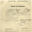 Registo de velocípede com o nº 426, em nome de Arménio Fernandes, morador em S. João das Lampas.