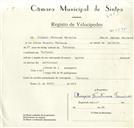 Registo de velocípede com o nº 8785, em nome de Olimpio Frutuoso Ferreira, morador em Cortezia.