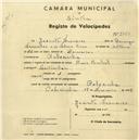 Registo de velocípede de marca Raio Pombal, com o nº 2360, em nome de Jacinto Francisco, morador em Cabecinha.