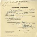 Registo de velocípede com o nº 1930, em nome de Júlia Vital Torres [Eccio], morador em Sintra.