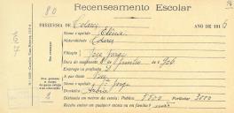 Recenseamento escolar de Elena Jorge, filha de José Jorge, moradora na Azoia.