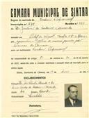 Registo de matricula de cocheiro profissional em nome de Gustavo de Medeiros Almeida, morador no Pinhal da Nazaré, Casal de Nossa Senhora do Rosário, com o nº de inscrição 675.