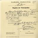Registo de velocípede com o nº 1606, em nome de Maria de Lourdes Vaz Oliveira Mariu, moradora em Sintra, Hotel Central.