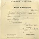 Registo de velocípede de marca Oriental, com o nº 663, em nome de Augusto Tomás Francisco, morador em Cabecinha.