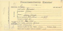 Recenseamento escolar de Belmira Correia, filha de Maria Correia, moradora na Ulgueira.