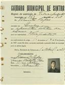 Registo de matricula de velocipedista em nome de Vicente Lopes, morador em Queluz, com o nº de inscrição 953.