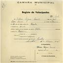 Registo de velocípede com o nº 404, em nome de Estêvão Seguro Nunes, morador em Linhó.