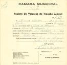 Registo de um veiculo de duas rodas tirado por dois animais de espécie bovina destinado a transporte de mercadorias em nome de Manuel Simões, morador no Casal de Abeguaria.