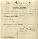 Registo de velocípede de marca Polido, com o nº 8146, em nome de Pedro Policarpo Nogueira, morador em Tojeira.