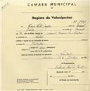 Registo de velocípede com o nº 1991, em nome de Frederico Freitas Jordão, morador em Sintra.