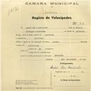Registo de velocípede de marca Aranha, com o nº 918, em nome de André Pais Cristovão, morador em Lameiras.