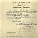 Registo de velocípede com o nº 2700, em nome de José Ferreira Constantino, morador em  Estefânia, Sintra.
