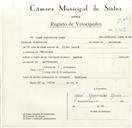 Registo de velocípede com o nº 9105, em nome de José Guerreiro Inês, morador em Morelena.