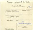 Registo de velocípede de marca Cabrita, com o nº 9875, em nome de Augusto Manuel Pereira, morador em Montelavar.