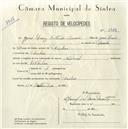 Registo de velocípede de marca Nacional, com o nº 5433, em nome de José Luís Estêvão Simões, morador em Odrinhas.